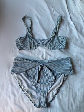 J. Crew Seersucker High-Waist Bikini Set - XL / 38c